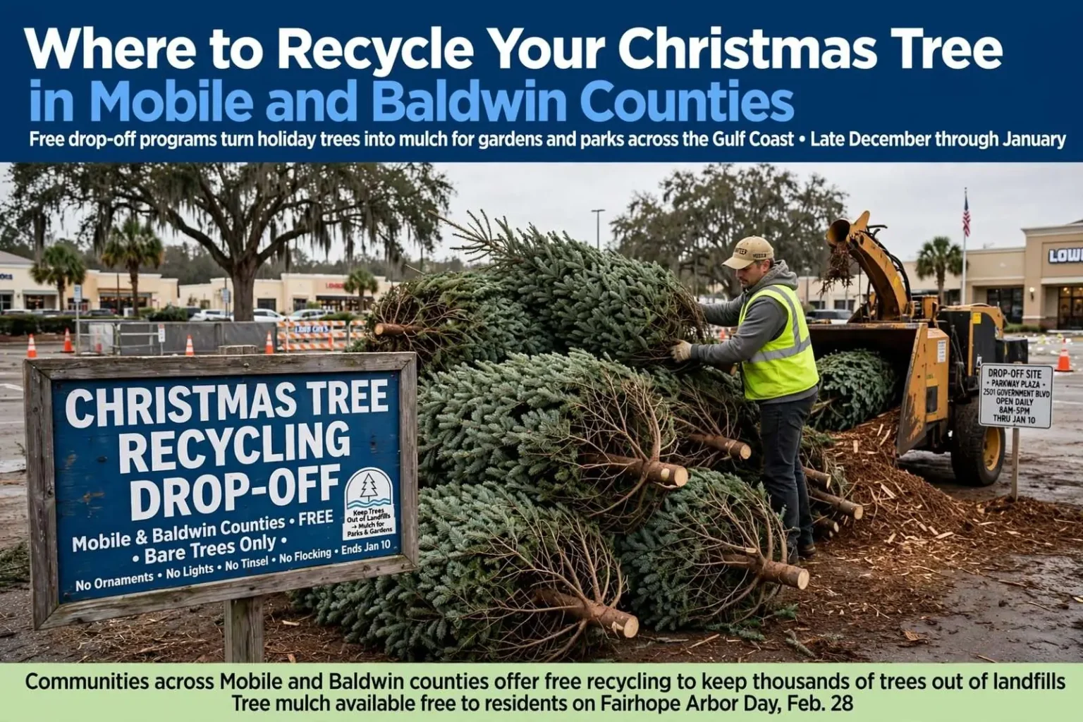Illustration for the news story: Where to Recycle Your Christmas Tree in Mobile and Baldwin Counties