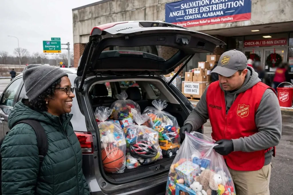 Illustration for the news story: Salvation Army Angel Tree Distribution Brings Christmas Relief to Mobile Families