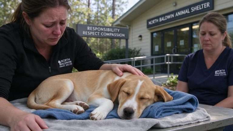 Illustration for the news story: Shot Puppy Dies at North Baldwin Animal Shelter, Sparking Community Outcry