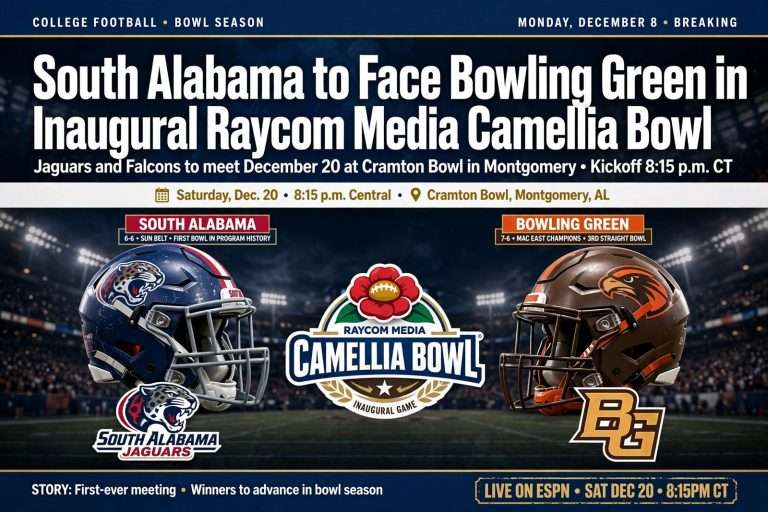 Illustration for the news story: South Alabama to Face Bowling Green in Inaugural Raycom Media Camellia Bowl