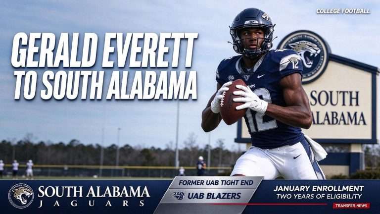 Illustration for the news story: Former UAB Tight End Gerald Everett to Enroll at South Alabama in January