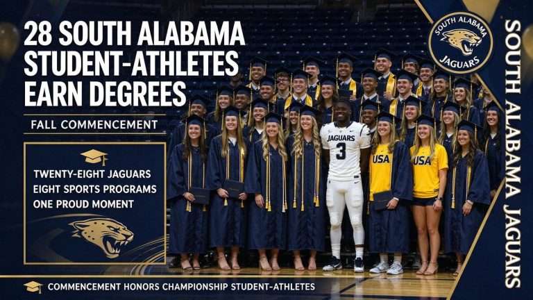 Illustration for the news story: 28 South Alabama Student-Athletes Earn Degrees at Fall Commencement