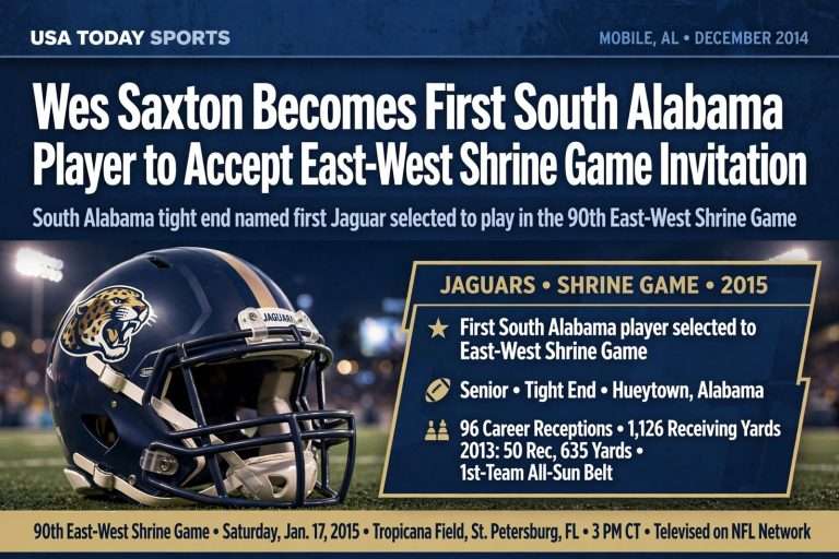 Illustration for the news story: Wes Saxton Becomes First South Alabama Player to Accept East-West Shrine Game Invitation