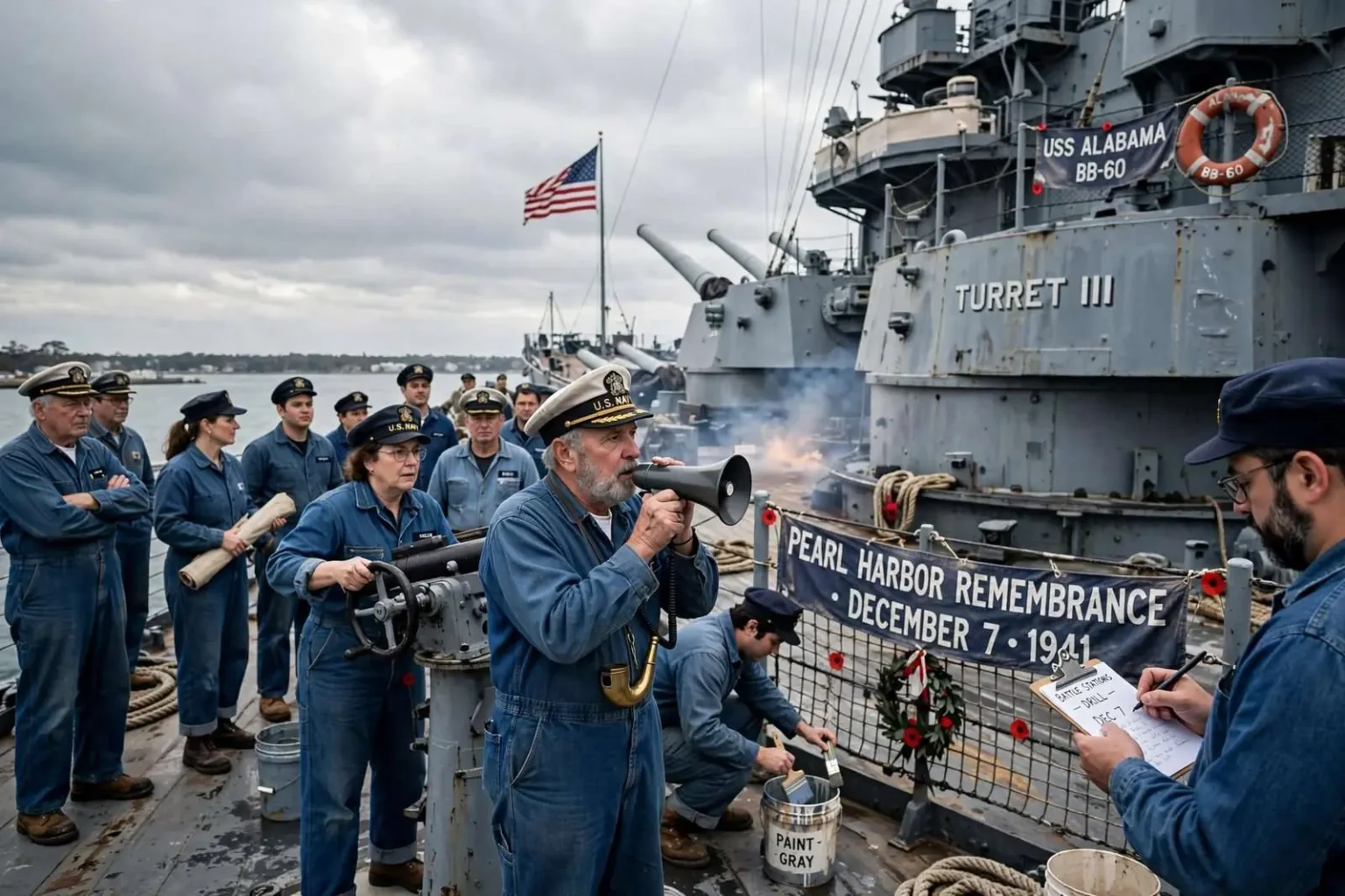Illustration for the news story: Volunteer Crew Brings USS Alabama to Life with Pearl Harbor Reenactment