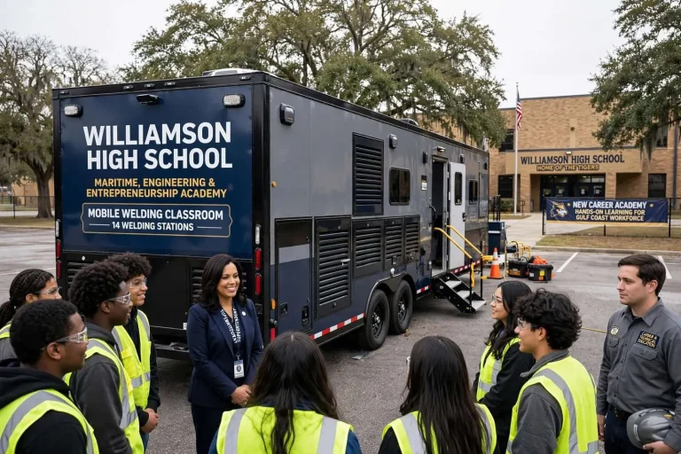 Illustration for the news story: Williamson High School Adds Welding Trailer for New Career Academy