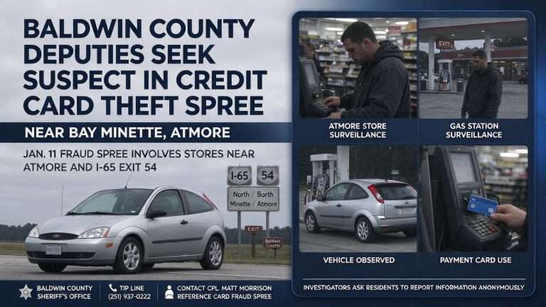 Illustration for the news story: Baldwin County Deputies Seek Suspect in Credit Card Theft Spree Near Bay Minette, Atmore