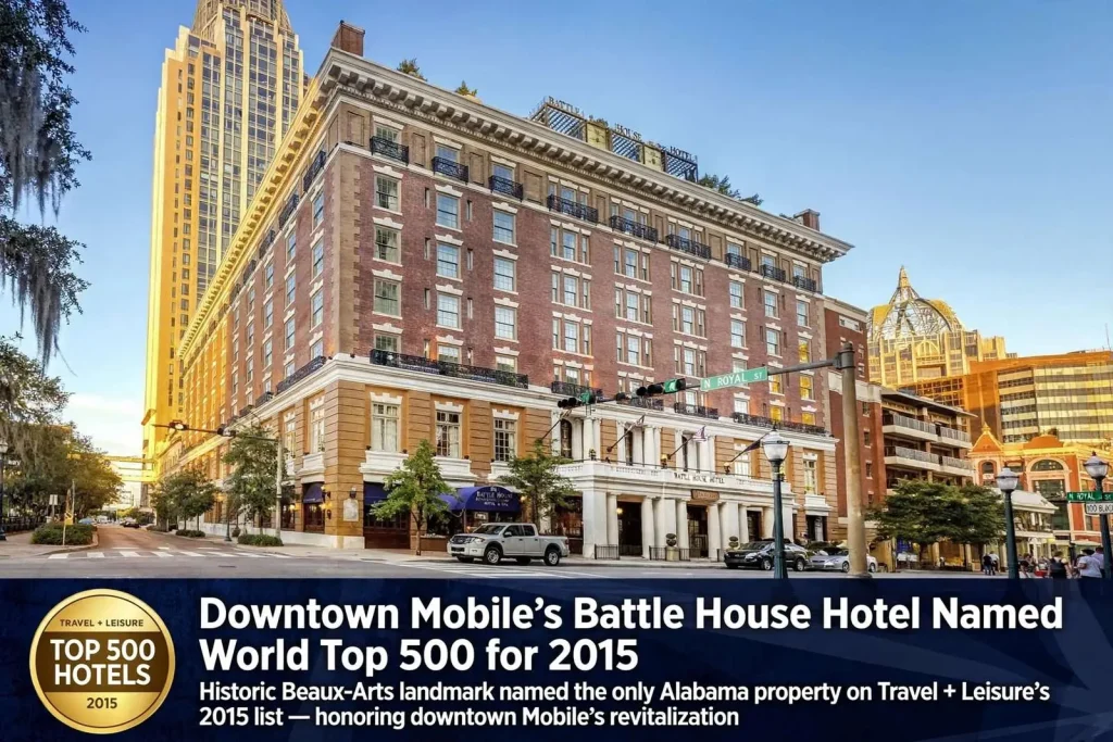 Illustration for the news story: Downtown Mobile’s Battle House Hotel Named World Top 500 for 2015