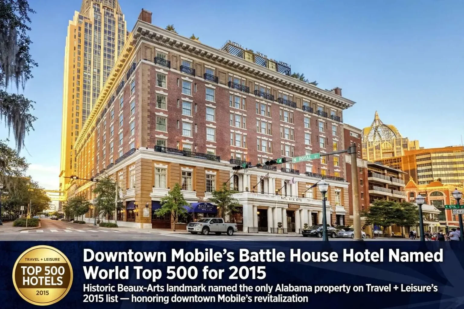 Illustration for the news story: Downtown Mobile’s Battle House Hotel Named World Top 500 for 2015