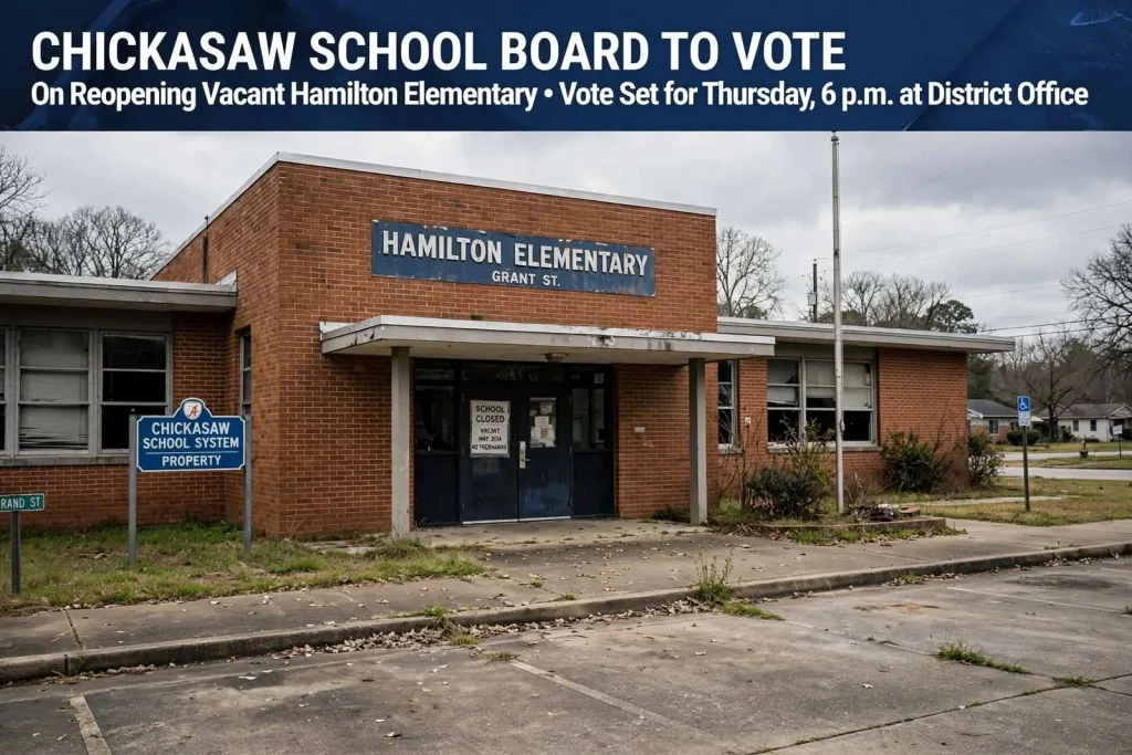 Illustration for the news story: Chickasaw School Board to Vote on Reopening Vacant Hamilton Elementary
