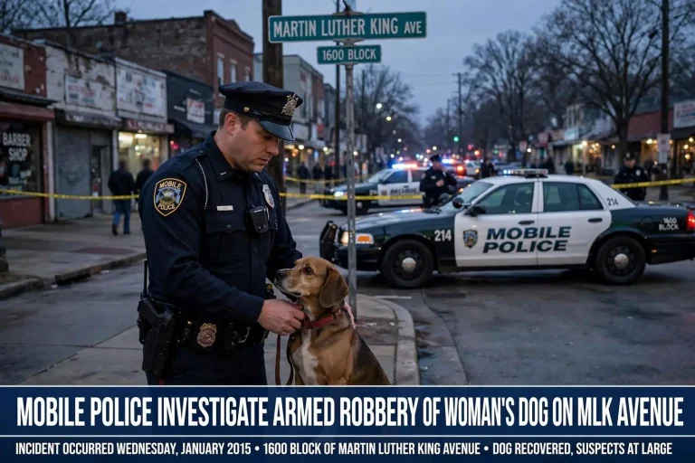 Illustration for the news story: Mobile Police Investigate Armed Robbery of Woman’s Dog on MLK Avenue