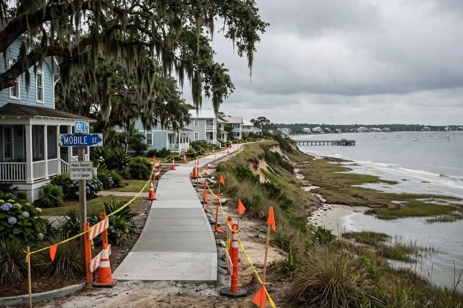 Illustration for the news story: Fairhope Homeowner’s Bid to Halt Bayside Sidewalk Rejected, Case Heads to Appeals Court