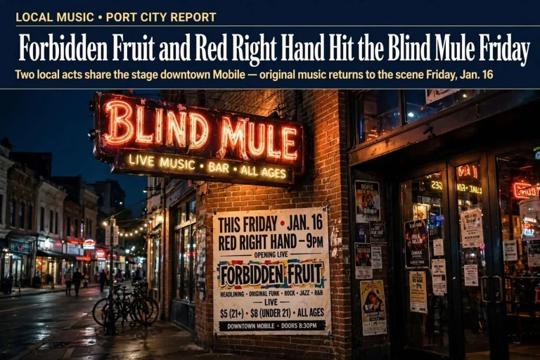 Illustration for the news story: Forbidden Fruit and Red Right Hand Hit the Blind Mule Friday