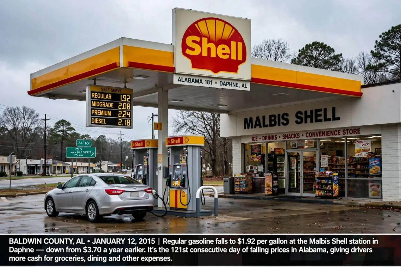 Illustration for the news story: Falling Gas Prices Give Baldwin County Drivers Extra Cash to Spend