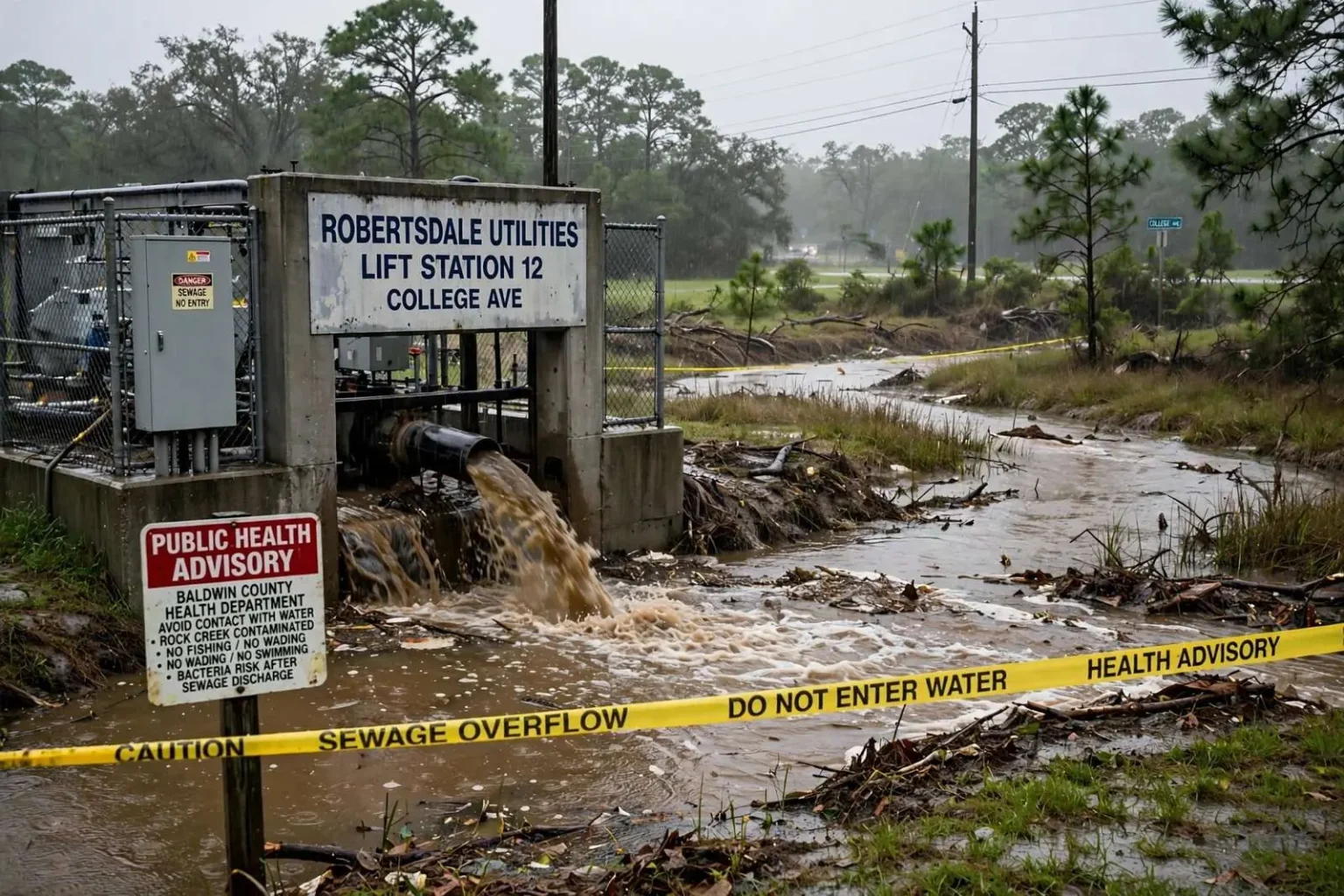 Illustration for the news story: Heavy Rain Triggers Sewage Overflow in Baldwin County
