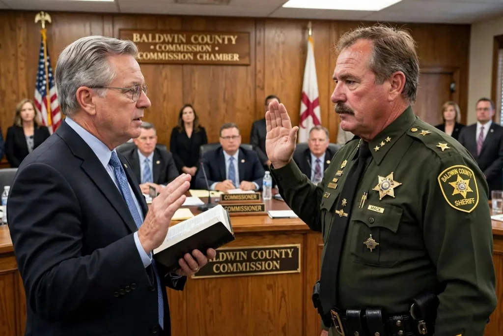 Illustration for the news story: Baldwin County Sheriff Huey ‘Hoss’ Mack Sworn In for Third Term