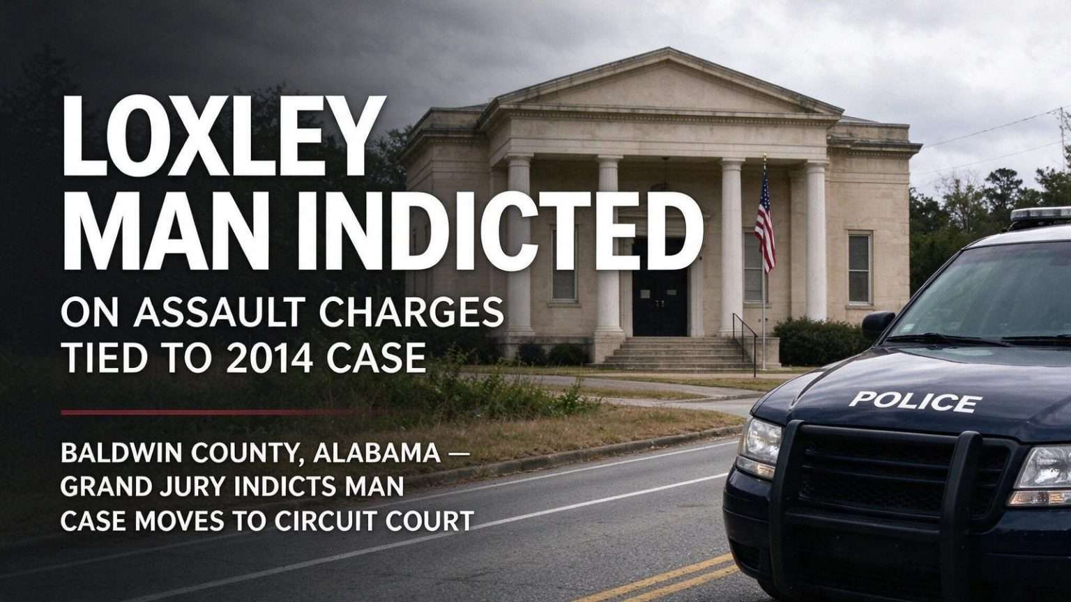 Illustration for the news story: Loxley Man Indicted on Assault Charges Tied to 2014 Case