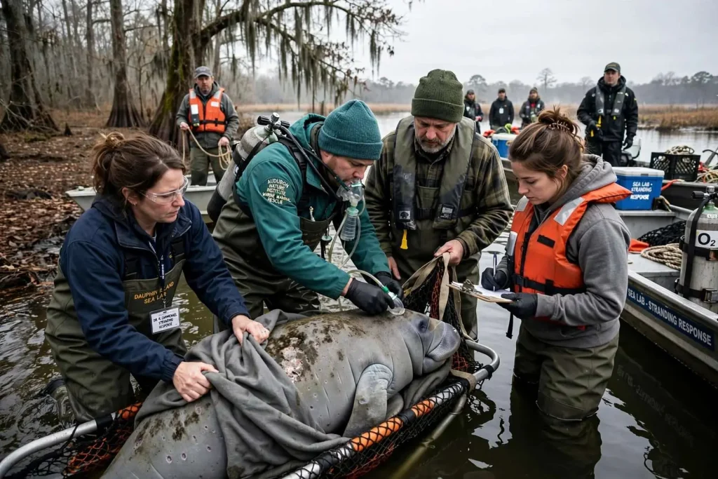 Illustration for the news story: First-Ever Alabama Manatee Rescue Ends in Loss, But Sparks Hope for Others
