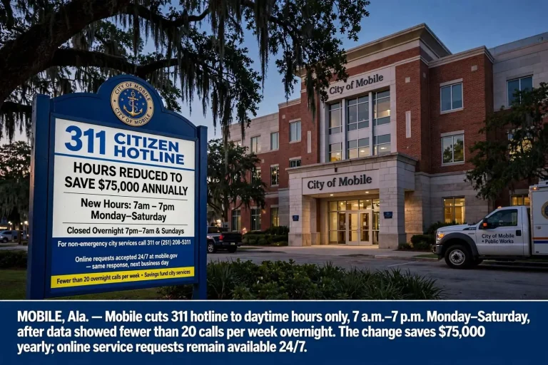 Illustration for the news story: Mobile Cuts Overnight, Sunday Hours for 311 Citizen Hotline to Save $75,000