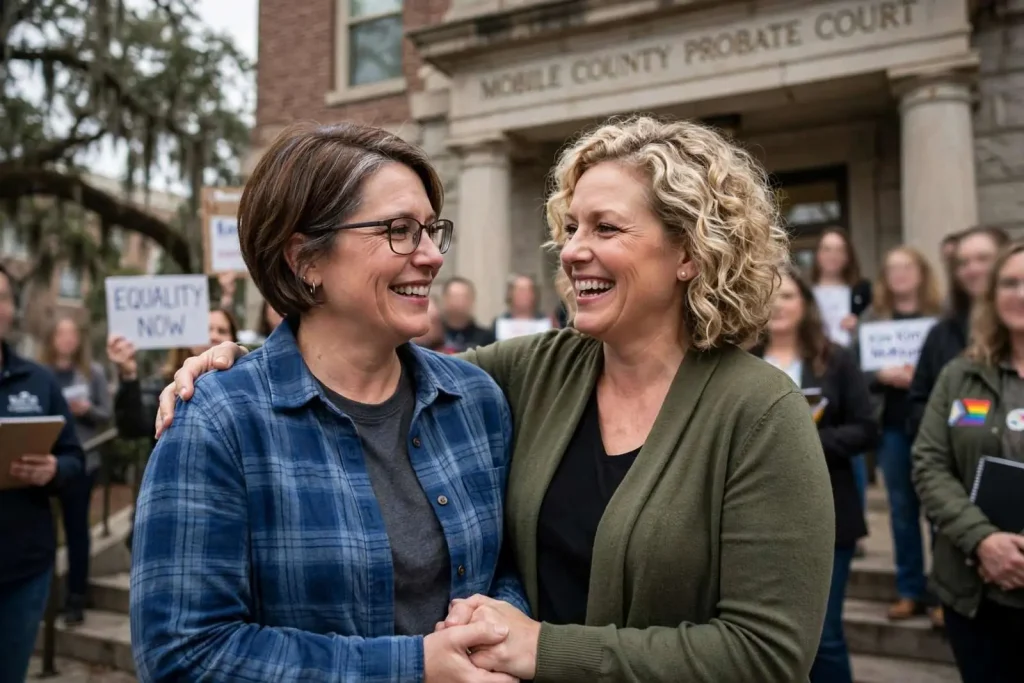 Illustration for the news story: Mobile Couple at Center of Alabama Marriage Case Reflects on Nine-Year Wait