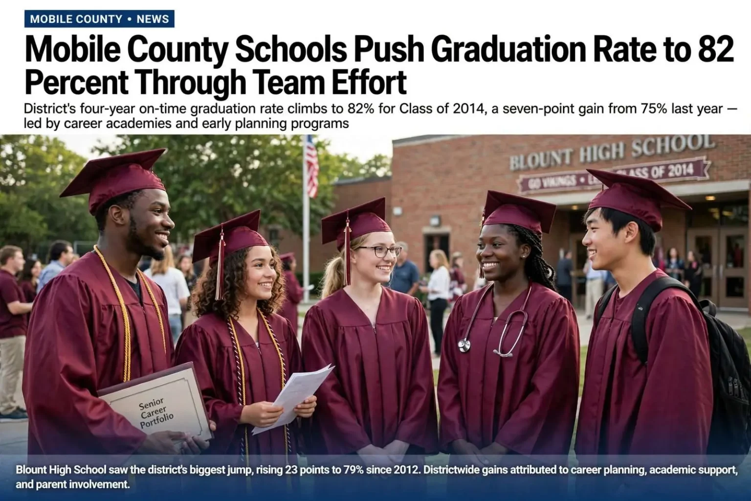 Illustration for the news story: Mobile County Schools Push Graduation Rate to 82 Percent Through Team Effort