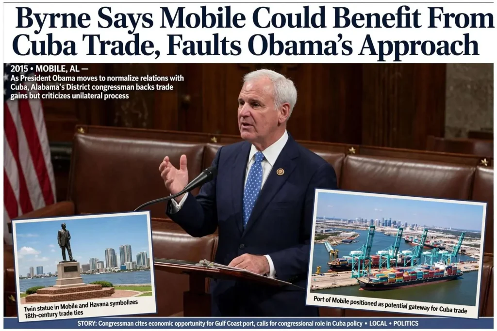 Illustration for the news story: Byrne Says Mobile Could Benefit From Cuba Trade, Faults Obama’s Approach