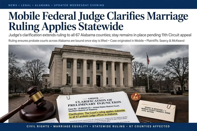 Illustration for the news story: Mobile Federal Judge Clarifies Marriage Ruling Applies Statewide