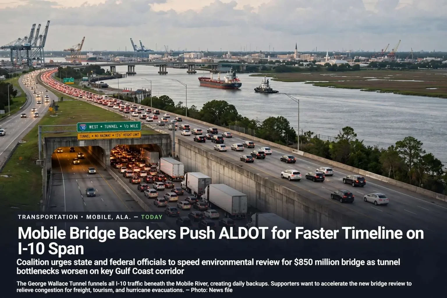 Illustration for the news story: Mobile Bridge Backers Push ALDOT for Faster Timeline on I-10 Span