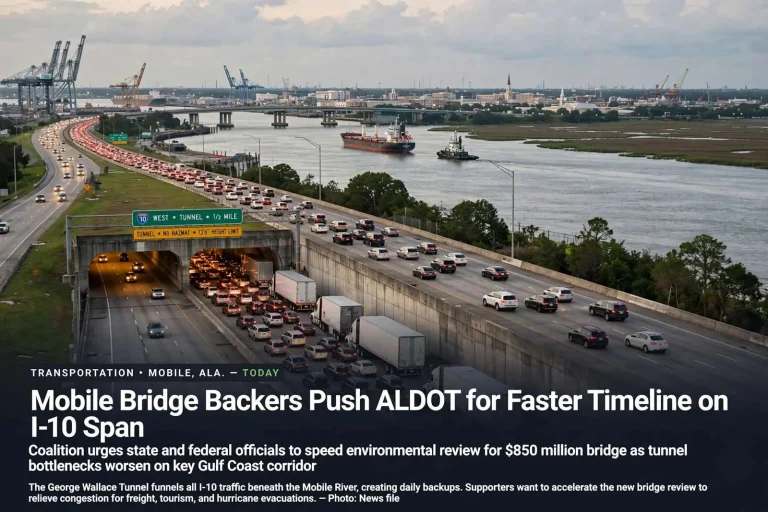 Illustration for the news story: Mobile Bridge Backers Push ALDOT for Faster Timeline on I-10 Span