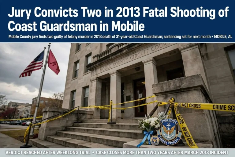 Illustration for the news story: Jury Convicts Two in 2013 Fatal Shooting of Coast Guardsman in Mobile