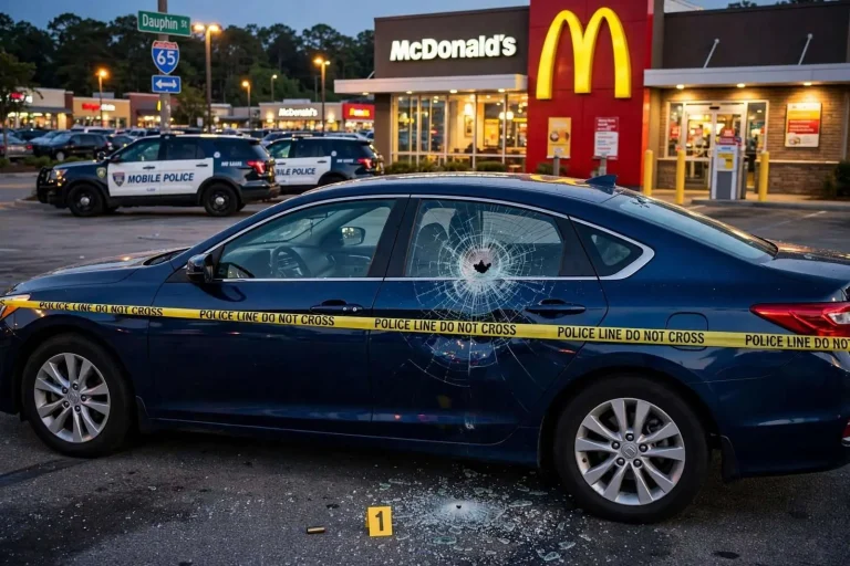 Illustration for the news story: Gunfire Strikes Occupied Car in Parking Lot of Mobile McDonald’s