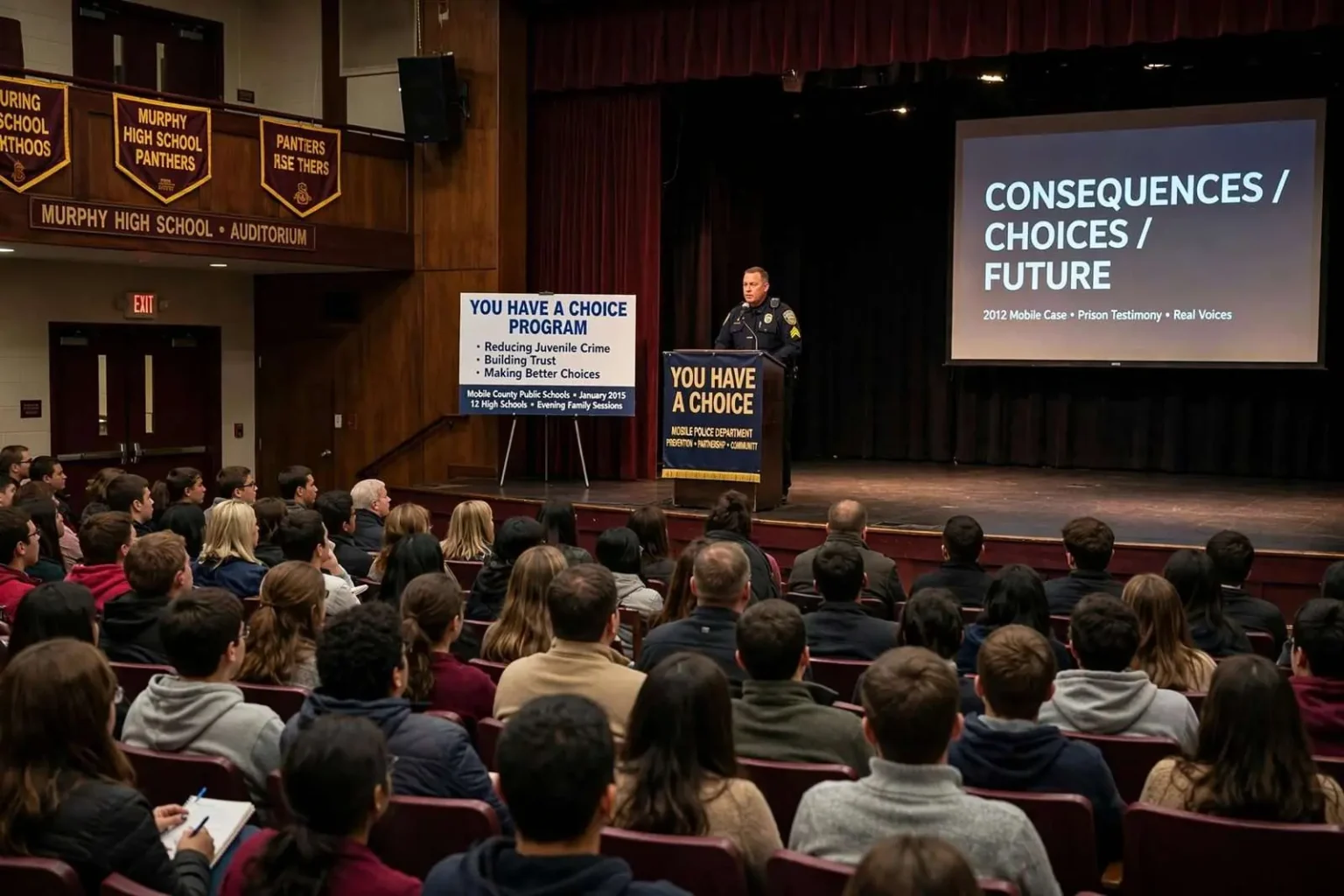 Illustration for the news story: Mobile Police Chief Takes ‘You Have a Choice’ Program to 12 High Schools