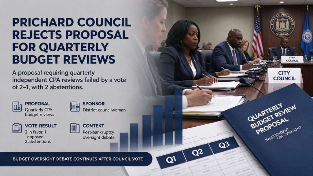 Illustration for the news story: Prichard Council Rejects Proposal for Quarterly Budget Reviews