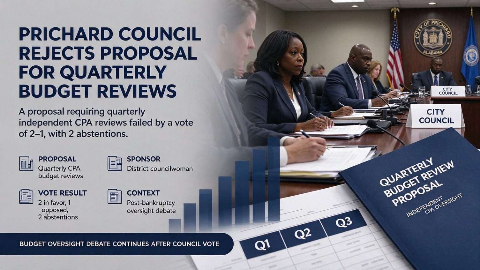 Illustration for the news story: Prichard Council Rejects Proposal for Quarterly Budget Reviews