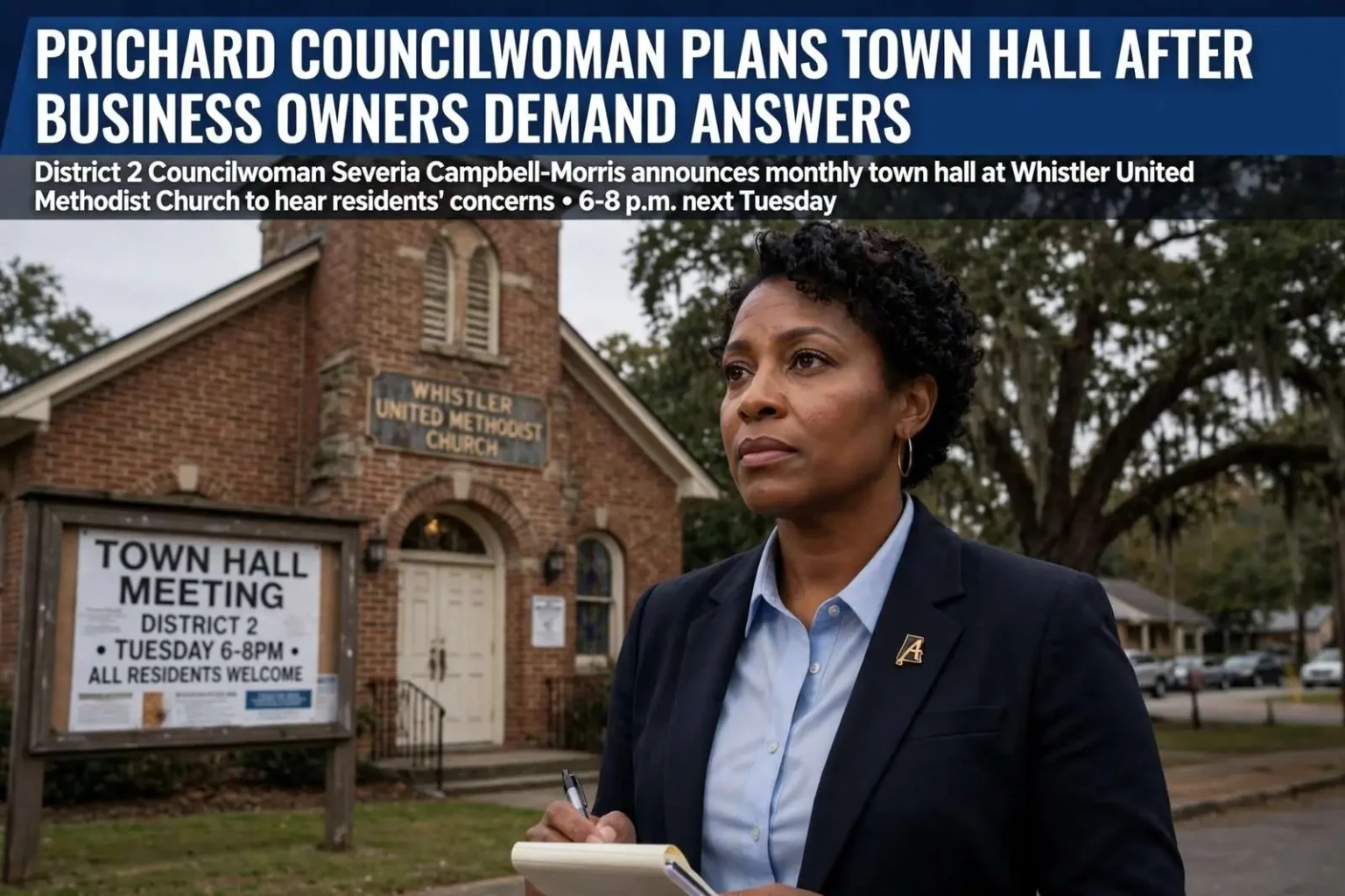 Illustration for the news story: Prichard Councilwoman Plans Town Hall After Business Owners Demand Answers