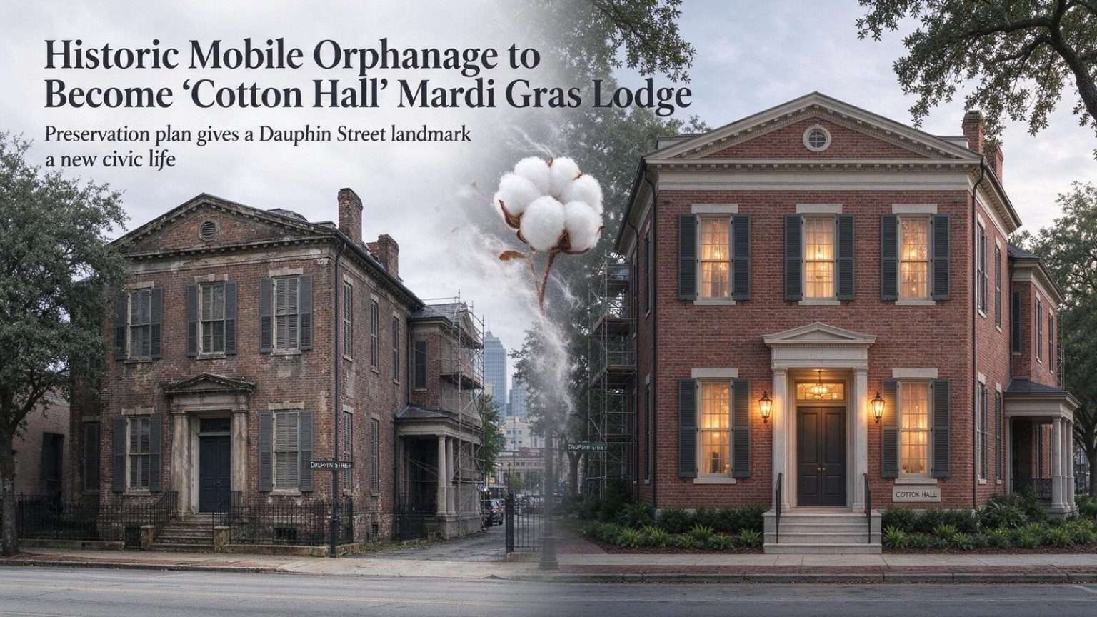 Illustration for the news story: Historic Mobile Orphanage to Become ‘Cotton Hall’ Mardi Gras Lodge