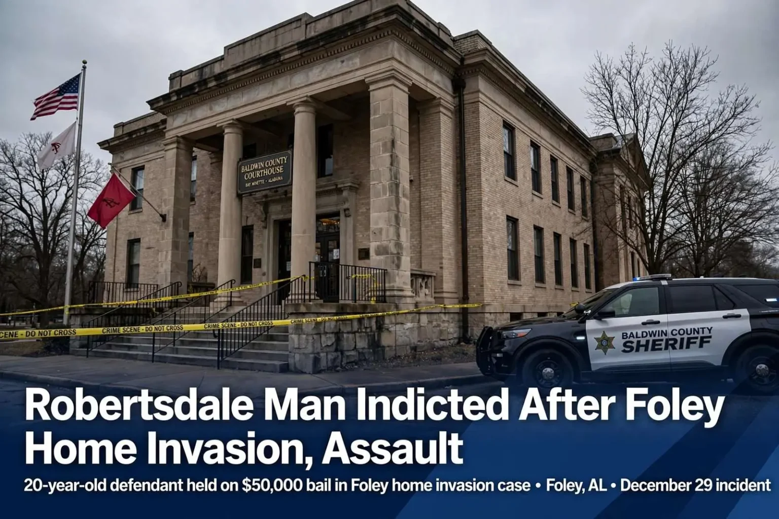 Illustration for the news story: Robertsdale Man Indicted After Foley Home Invasion, Assault