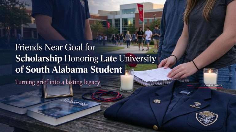 Illustration for the news story: Friends Near Goal for Scholarship Honoring Late University of South Alabama Student