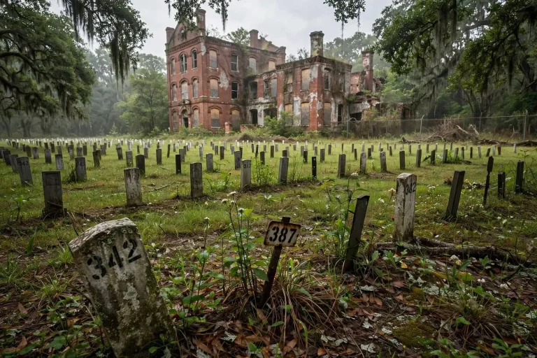 Illustration for the news story: Hundreds of Unmarked Graves at Old Searcy Hospital in Mount Vernon Slowly Fading From History