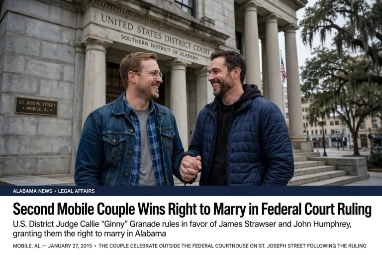 Illustration for the news story: Second Mobile Couple Wins Right to Marry in Federal Court Ruling