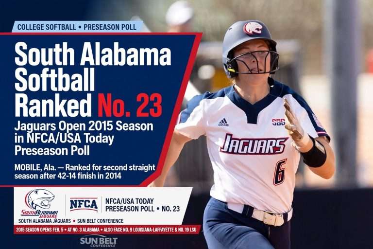 Illustration for the news story: South Alabama Softball Ranked No. 23 in NFCA/USA Today Preseason Poll
