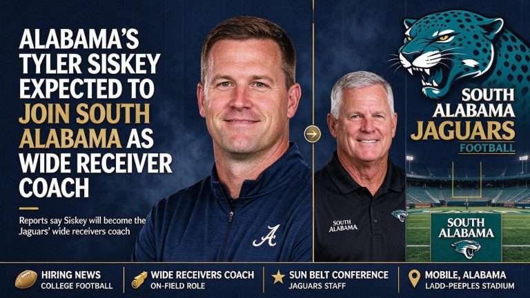 Illustration for the news story: Alabama’s Tyler Siskey Expected to Join South Alabama as Wide Receivers Coach