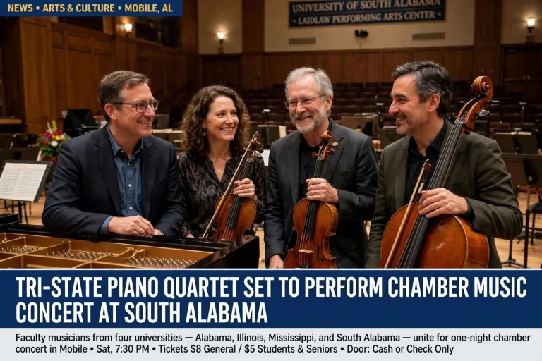Illustration for the news story: Tri-State Piano Quartet Set to Perform Chamber Music Concert at South Alabama