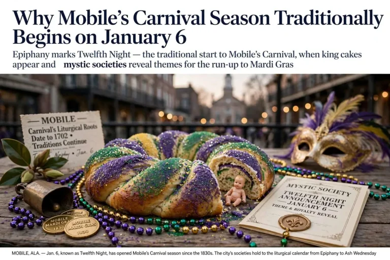 Illustration for the news story: Why Mobile’s Carnival Season Traditionally Begins on January 6