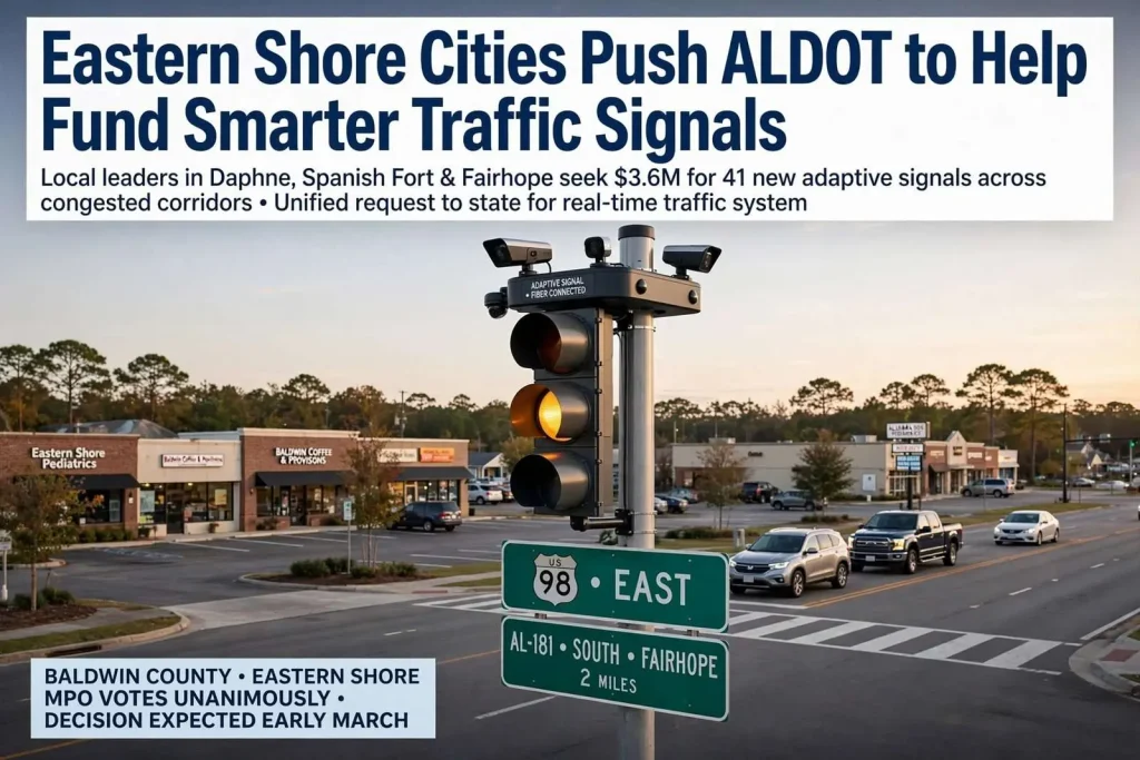 Illustration for the news story: Eastern Shore Cities Push ALDOT to Help Fund Smarter Traffic Signals