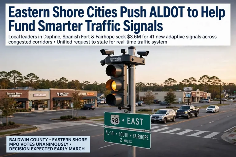 Illustration for the news story: Eastern Shore Cities Push ALDOT to Help Fund Smarter Traffic Signals