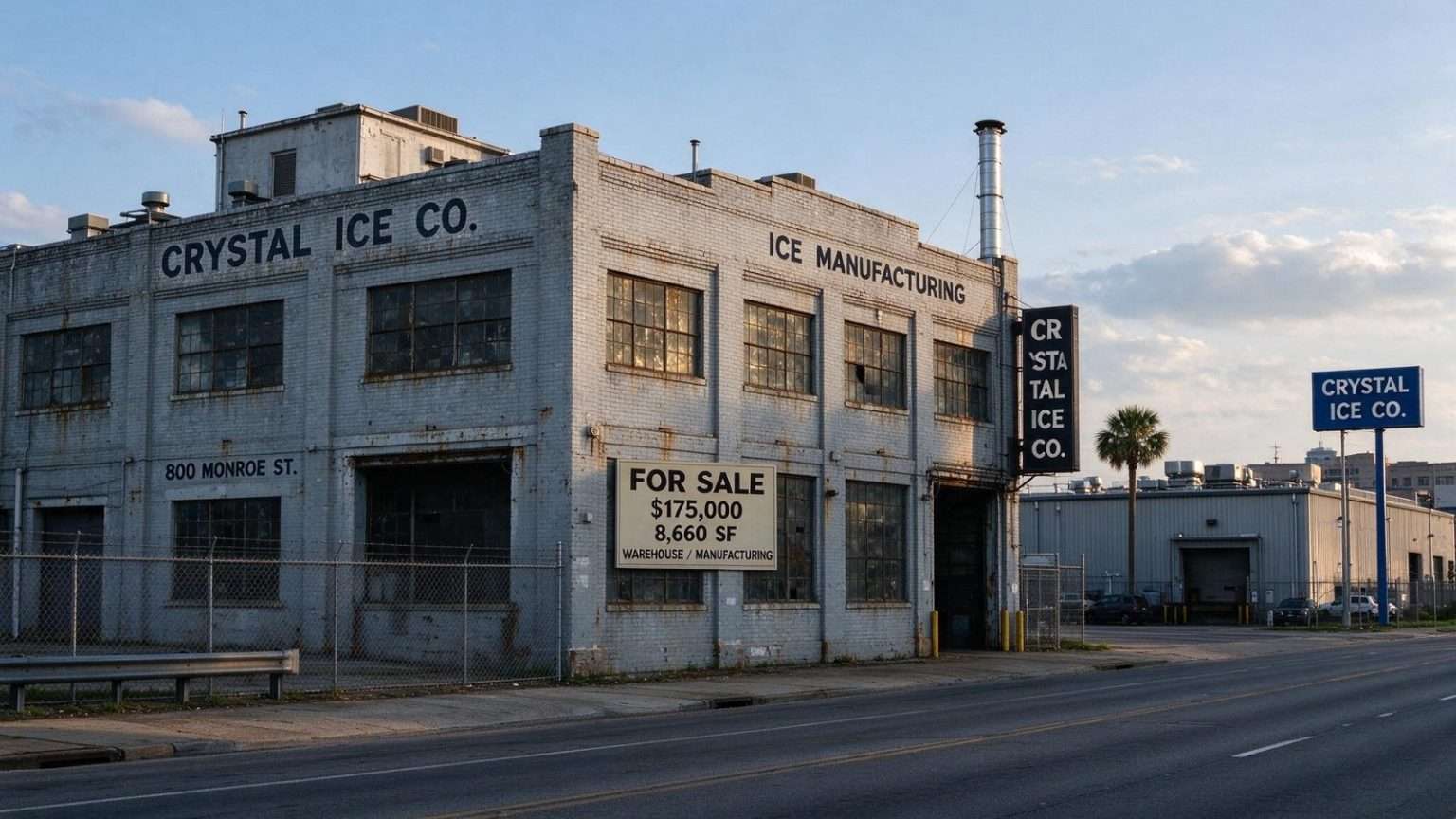 Illustration for the news story: Historic Crystal Ice Company Building Hits the Market as Mobile’s Commercial Real Estate Heats Up