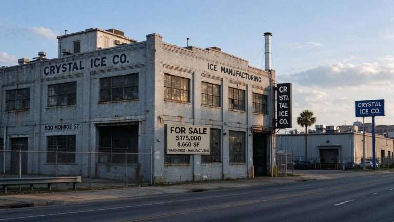 Illustration for the news story: Historic Crystal Ice Company Building Hits the Market as Mobile’s Commercial Real Estate Heats Up