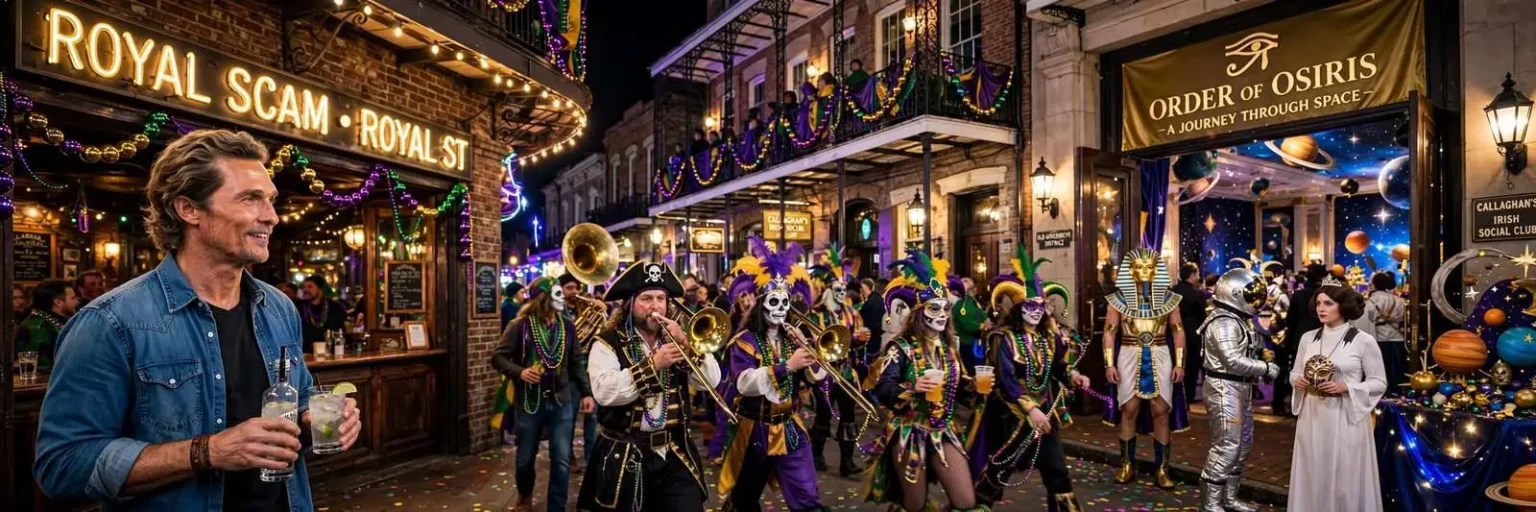Illustration for the news story: Mardi Gras Week Brings a McConaughey Sighting, Pub Crawls and an Out-of-This-World Osiris Ball