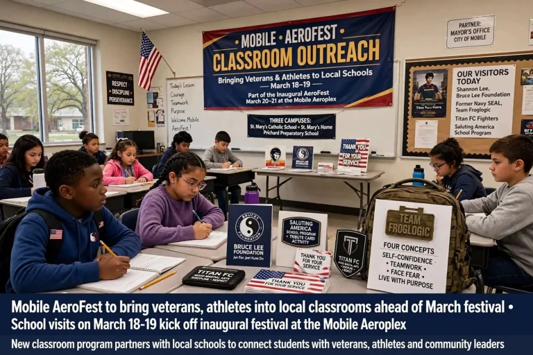 Illustration for the news story: Mobile AeroFest to bring veterans, athletes into local classrooms ahead of March festival