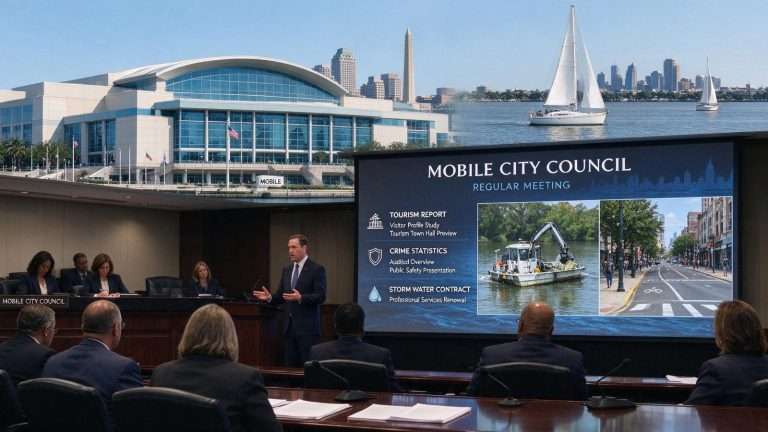 Illustration for the news story: Mobile City Council Reviews Tourism Report, Crime Statistics and Storm Water Contract
